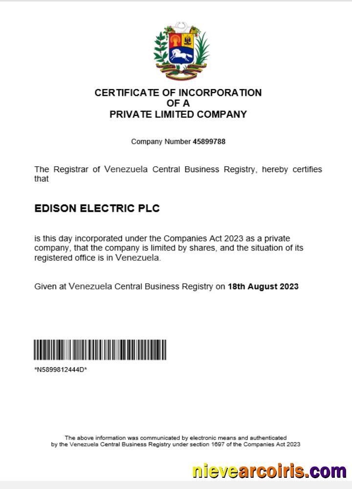 Venezuela business registration certificate